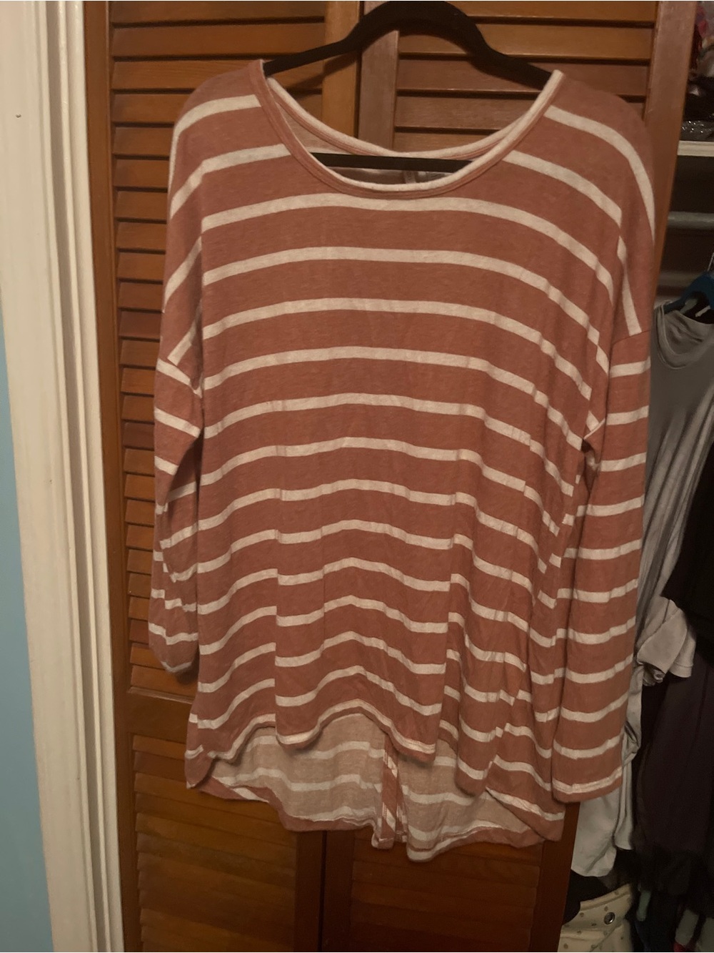 Cato Striped Long-Sleeve Tee in Dusty Rose and Cream